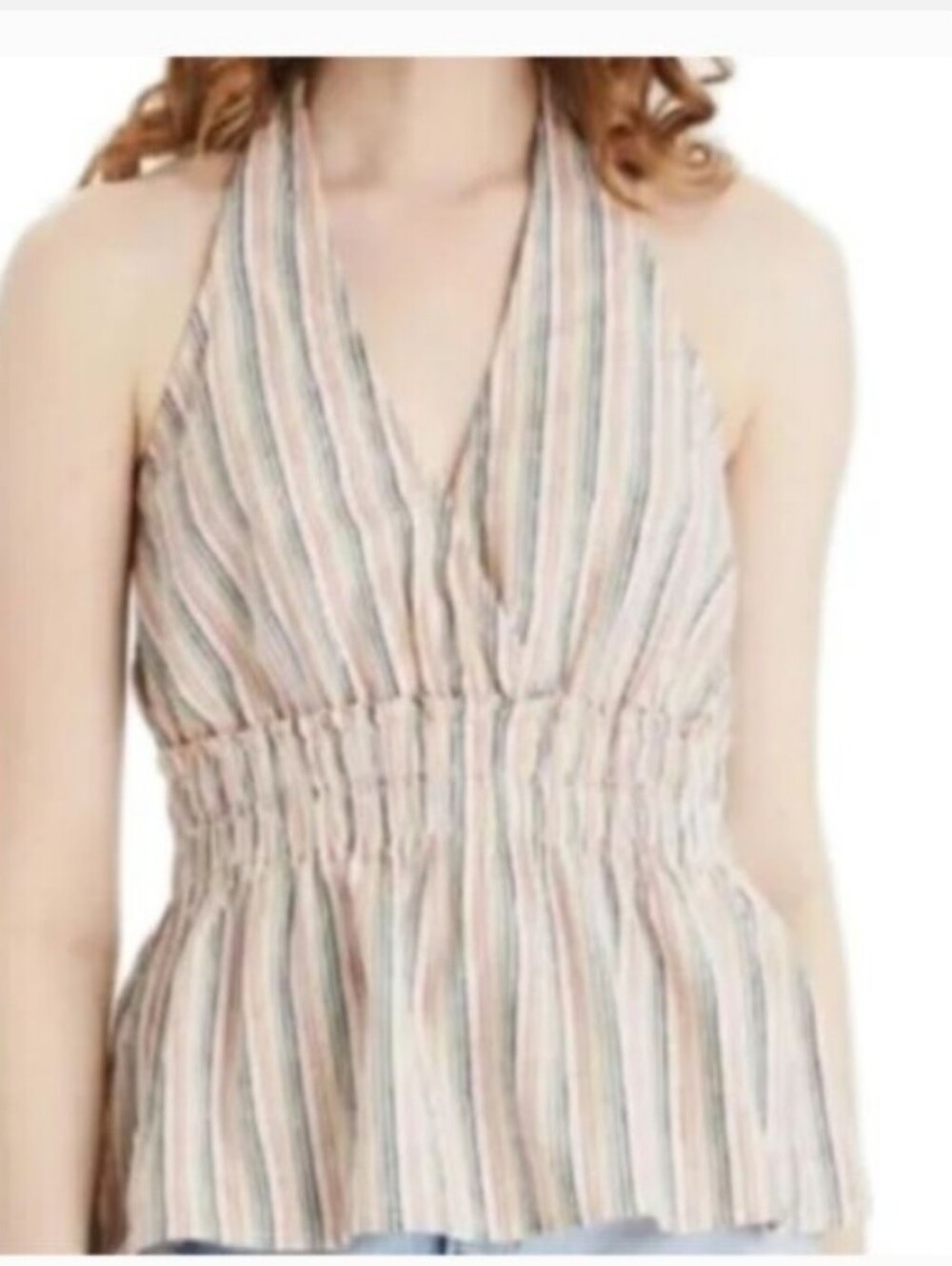 American Eagle Outfitters Multicolor Striped Halter Top Cotton Linen Rainbow